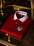 Men's Classic Business Check Logo Short Sleeve Button Polo Shirt