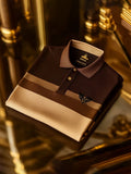 Men's Classic Business Check Logo Short Sleeve Button Polo Shirt