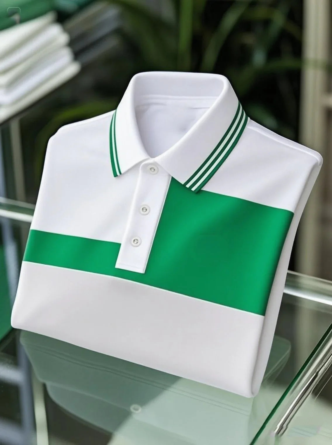 Men's Business Casual Striped Button Short Sleeve Polo Shirt