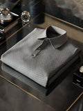Men's Business Casual Textured Button Short Sleeve Polo Shirt
